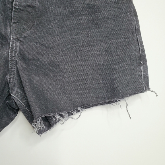 ZARA Washed Black Raw Cut Hem High Rise Cotton Denim Shorts Size 10 Button Fly - Picture 3 of 8